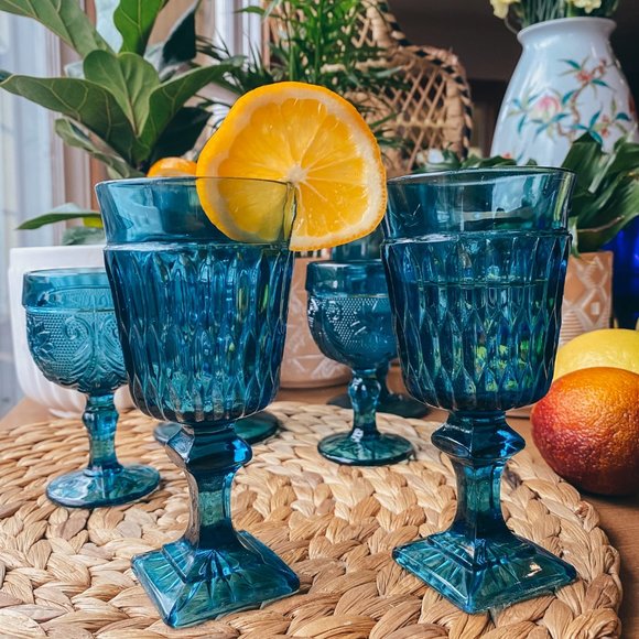 Vintage Other - Vintage Royal Aqua Wine Cocktail Cup Glasses 2